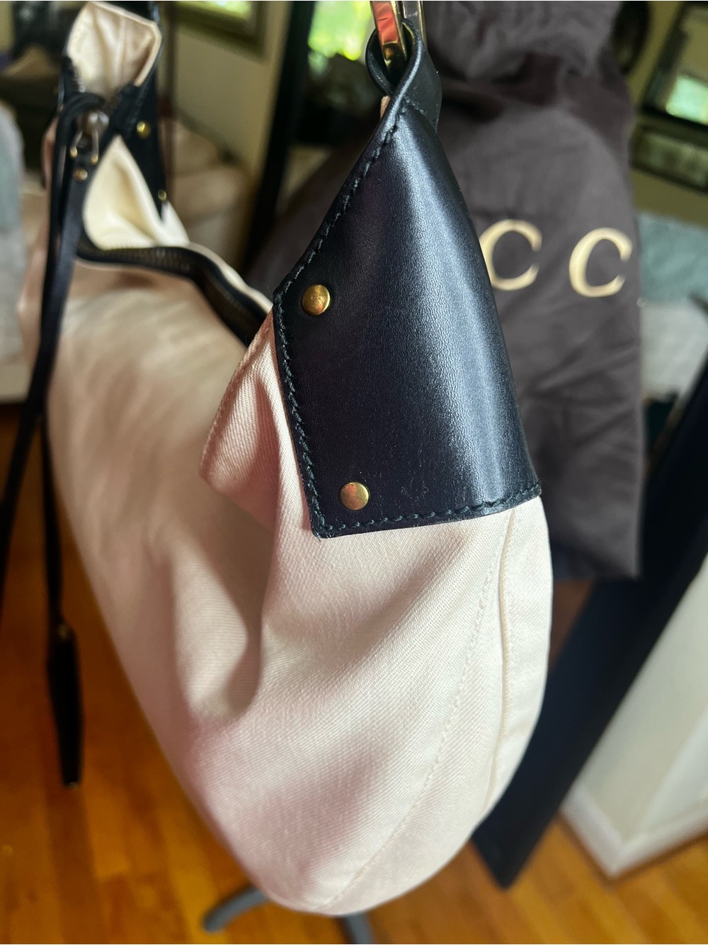 GUCCI Half-Moon Crescent Canvas Hobo Bag Authentic Vintage - Picture 6 of 17